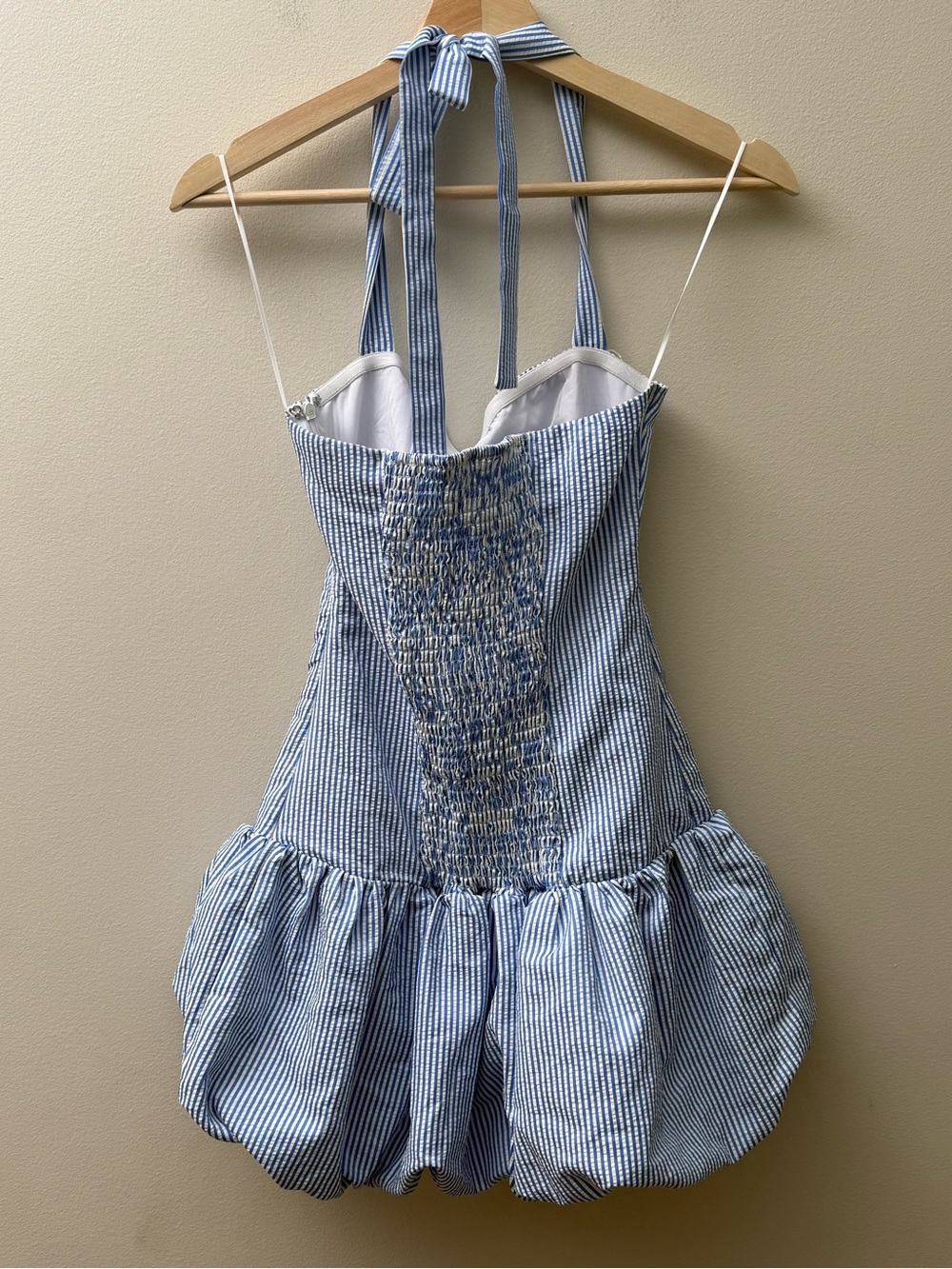 Edikted Pinstripe Bubble Skirt Halter Mini Dress - Picture 7 of 10